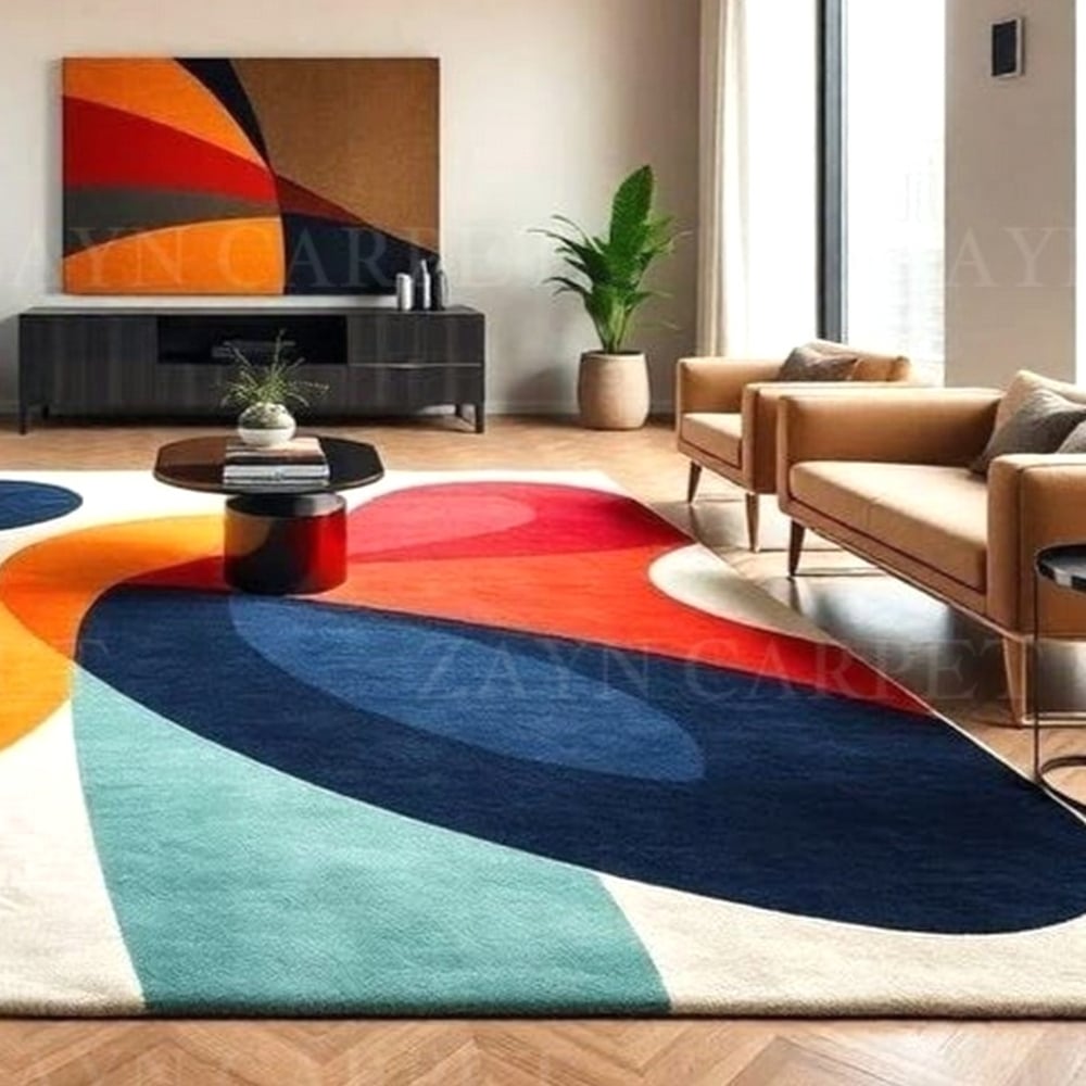 Handcrafted Color Block Abstract Modern Living Rug